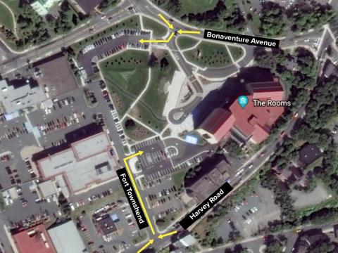 map of parking lots next to The Rooms