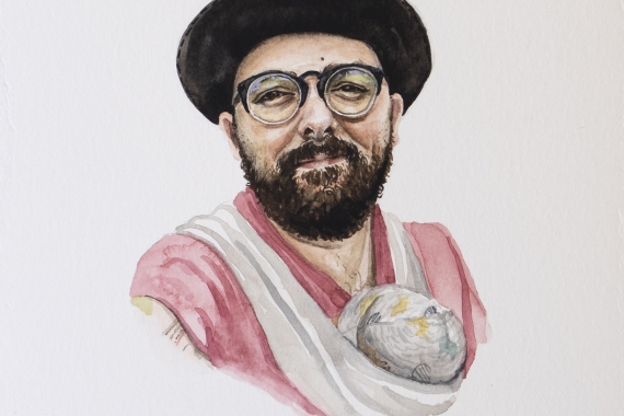 Michelle MacKinnon, “...and on June 15 2020, Sa’ke’j Sunny started his earth walk and I became a dad.”, 2020, watercolour on paper, 22 x 14 cm. Courtesy of the artist.